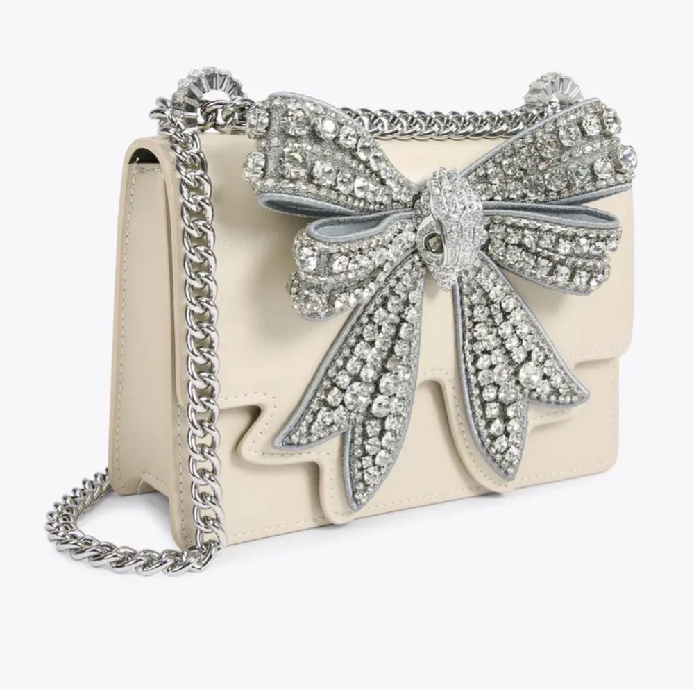 Kurt Geiger London Cream Shoreditch Crystal Embellished Bow Bag